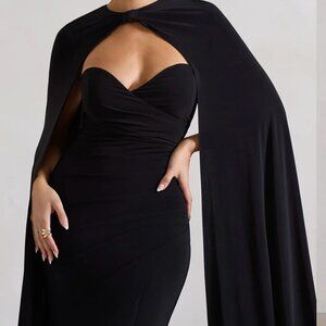 Black Corset Wrap Maxi Dress With Cape